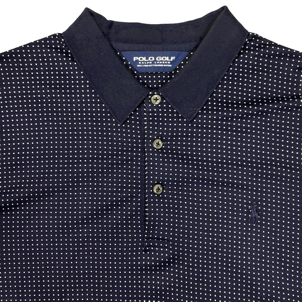 Polo Golf Micro Dot Ralph Lauren Polo Mens XL Navy Print Pima Cotton Preppy